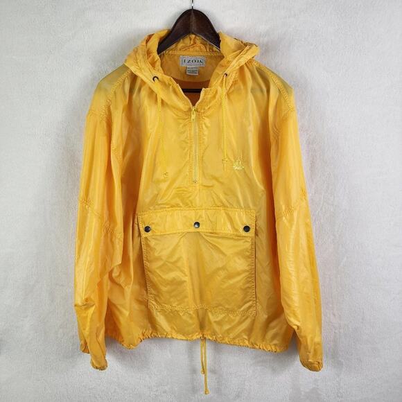Izod Vintage Rain Slicker Men L 1998 Yellow Nylon Windbreaker Pullover Hoodie - Picture 1 of 5